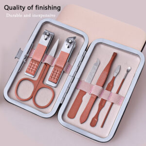 Wholesale 7-Piece Stainless Metal Nail Clipper and File Manicure Set in Pink or Inexperienced for Pedicure Care